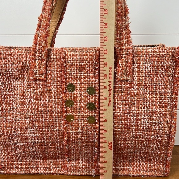 Kooreloo tweed large tote in orange leather handles shoulder bag gold buttons - Picture 4 of 12